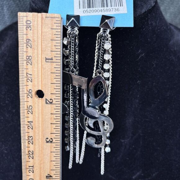 Silver Black Rhinestone‎ Music Note 4" Dangle Earrings - Picture 3 of 6